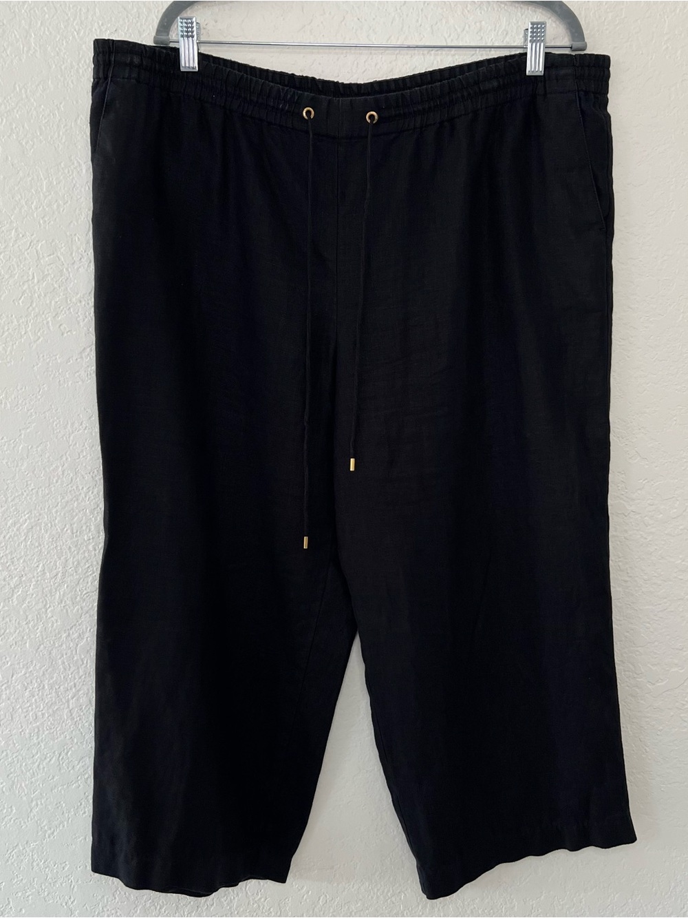 Liz Claiborne Black Hepburn Pants Women’s Size XL 100%‎ Linen Crop Capri Casual